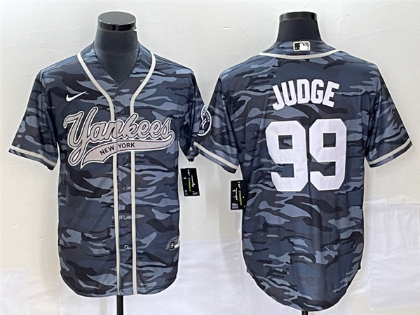 Men's New York Yankees #99 Aaron Judge Gray Camo With Patch Cool Base Stitched Baseball Jersey